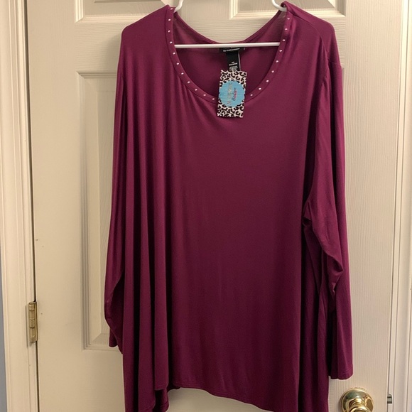Catherines Tops - AnyWear by Catherines Long Sleeved Purple Shirt with Rhinestones